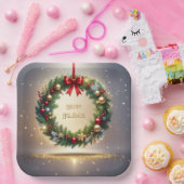 クリスマスリースの祭典 ホリデー紙皿 ペーパープレート (パーティー)