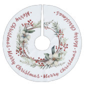 クリスマスリースの緑の花と果実 ブラッシュドポリエステルツリースカート (正面)