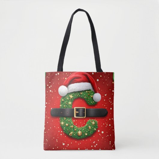 クリスマスリースの装飾がされたサンタのCの文字🎁 トートバッグ (正面)