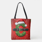 クリスマスリースの装飾がされたサンタのCの文字🎁 トートバッグ (裏面)
