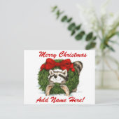 クリスマスリースの装飾とアライグマ シーズンポストカード (スタンド正面)