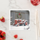 クリスマスリースの赤いトラクター スタンダードカクテルナプキン (インサイチュ)