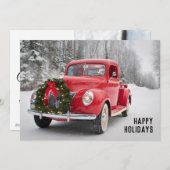 クリスマスリースの赤いピックアップトラック シーズンカード (正面/裏面)