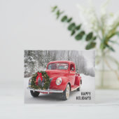 クリスマスリースの赤いピックアップトラック シーズンポストカード (スタンド正面)