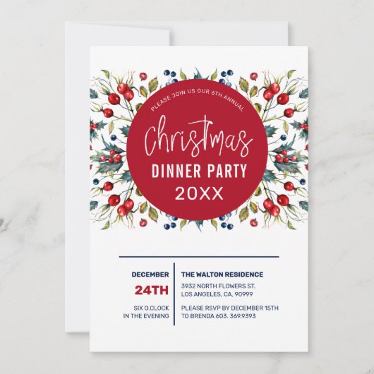クリスマスリースの赤い果実と緑の葉 シーズンカード (正面)