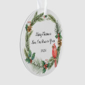 クリスマスリースの赤い（鳥）ショウジョウコウカンチョウ – 水彩色O オーナメント (正面)