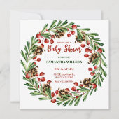 クリスマスリースの赤ちゃんシャワー 招待状 (正面)