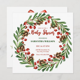 クリスマスリースの赤ちゃんシャワー 招待状