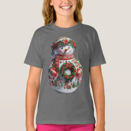 クリスマスリースの雪だるま、クリスマス、作者 Tシャツ