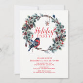 クリスマスリースの鳥のホリデーパーティーの招待状 招待状 (正面)