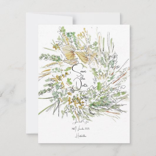 クリスマスリースのSave the Date 招待状 (正面)