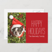 クリスマスリースを着たボストンテリア犬 シーズンポストカード (正面/裏面)