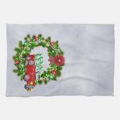 クリスマスリースを走る赤いトラック キッチンタオル (横)