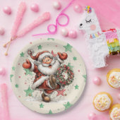 クリスマスリースを蹴るサンタクロース ペーパープレート (パーティー)