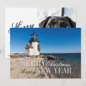 クリスマスリースを飾ったビーチの灯台 シーズンカード (正面/裏面)