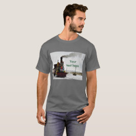 クリスマスリースを飾ったヴィンテージ列車のメンズTシャツ Tシャツ
