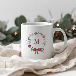 クリスマスリースイニシャルホリデーギフト コーヒーマグカップ