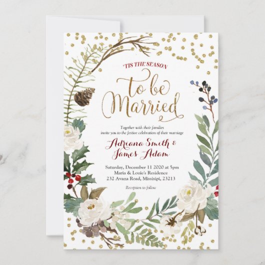 クリスマスリースウィンターホリデ結婚ーズ 招待状 (正面)