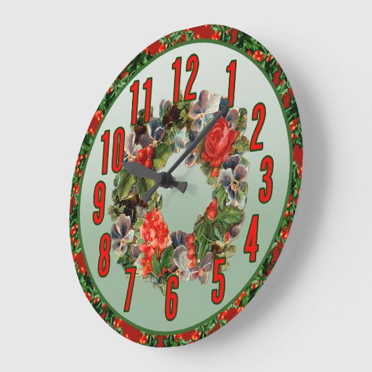 クリスマスリースウォールクロック ラージ壁時計 (傾斜)