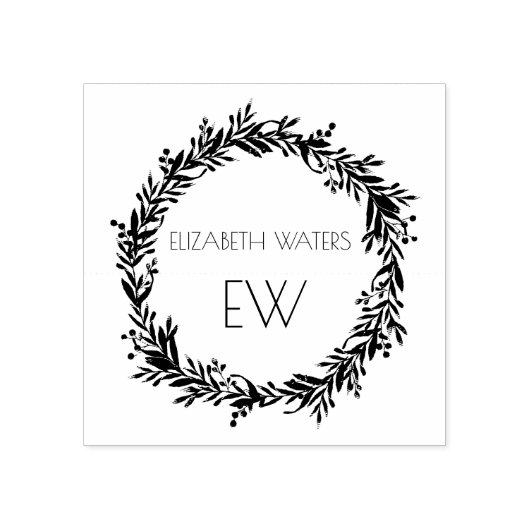 クリスマスリースウッドアートスタンプとイニシャル ラバースタンプ (インプリント)