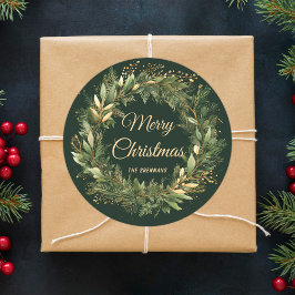 クリスマスリースエレガントフェスティバルグリーンボタニカル ラウンドシール