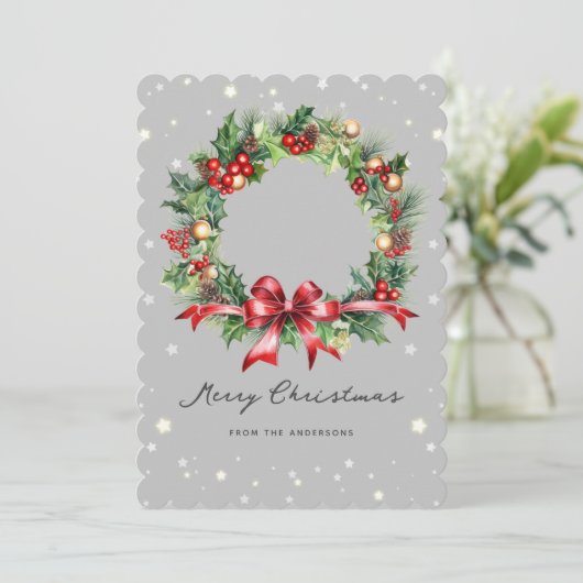 クリスマスリースエレガント写真 シーズンカード (スタンド正面)