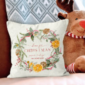クリスマスリースオレンジホリーリボンのホーム クッション