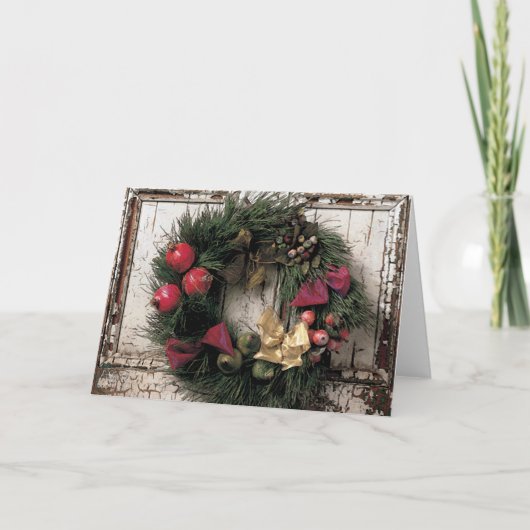 クリスマスリースオンオールドバ空白のングリーティングカード シーズンカード (正面)