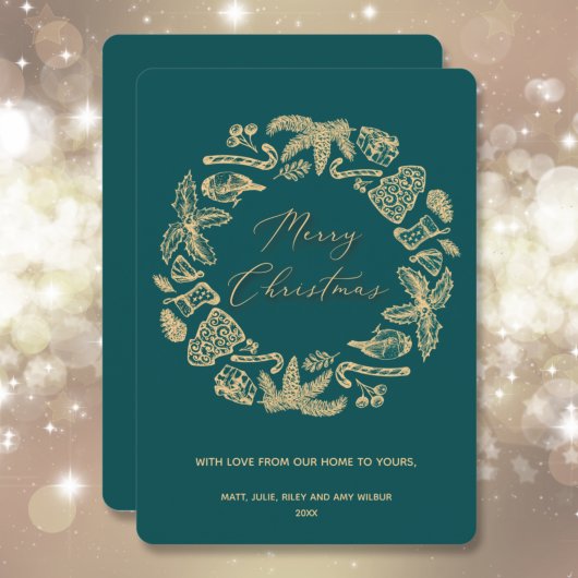クリスマスリースオンティール（緑がかった色）非フォト シーズンカード