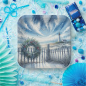 クリスマスリースオンビーチフェンス ペーパープレート (パーティー)