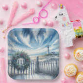 クリスマスリースオンビーチフェンス ペーパープレート (パーティー)