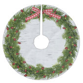クリスマスリースオン樺の木 ブラッシュドポリエステルツリースカート (正面)