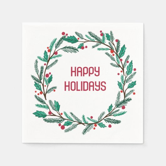 クリスマスリースカスタムハンドドロッドホリデー スタンダードカクテルナプキン (正面)