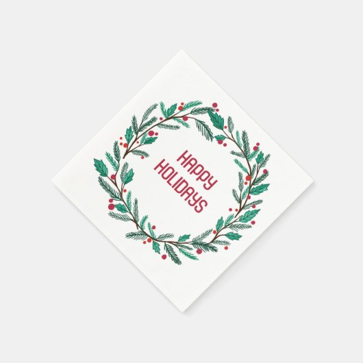 クリスマスリースカスタムハンドドロッドホリデー スタンダードカクテルナプキン (角)