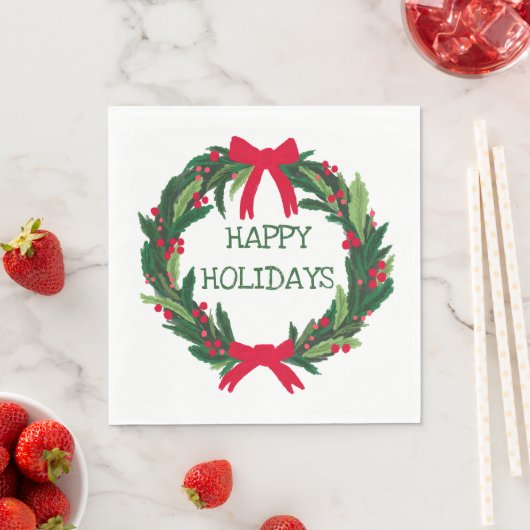 クリスマスリースカスタムハンドドロッドホリデー スタンダードランチョンナプキン (インサイチュ)