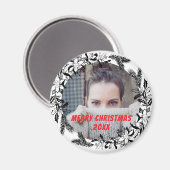 クリスマスリースカスタムフォトブラック マグネット (正面/裏面)