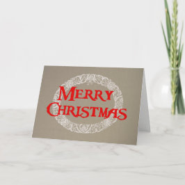 クリスマスリースカードホワイトアンドレッドオンバーラップ シーズンカード