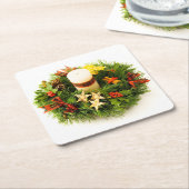 クリスマスリースキャンドルリングや輪 スクエアペーパーコースター (アングル)