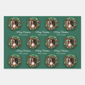 クリスマスリースグリーンファミリーフォトパーソナライズされた ラッピングペーパーシート (正面2)