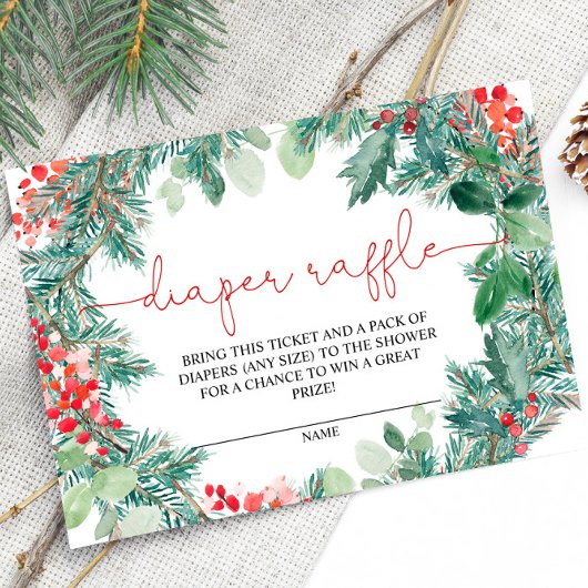 クリスマスリースグリーンリーオムツラッフルカード エンクロージャーカード