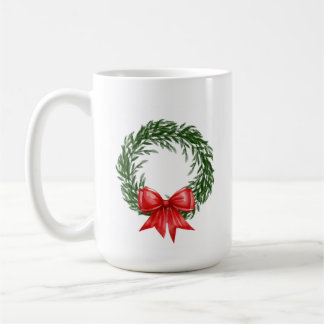 クリスマスリースコーヒーマグ(赤いリボン付き) コーヒーマグカップ