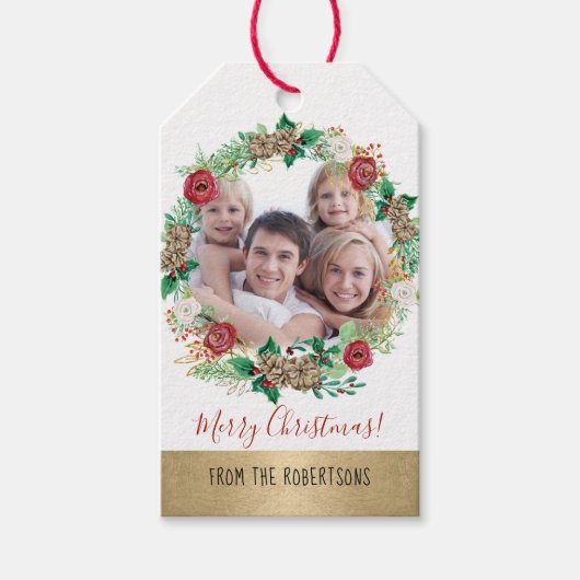 クリスマスリースゴル牡丹バラフローラ写真 ギフトタグ (正面)