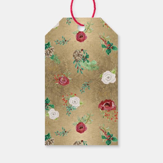 クリスマスリースゴル牡丹バラフローラ写真 ギフトタグ (裏面)