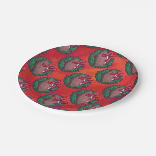 クリスマスリースサッカーオンレッド ペーパープレート (アングル)