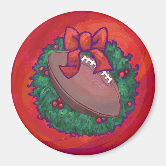クリスマスリースサッカーオンレッド マグネット (正面)