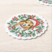 クリスマスリースシェットランド・ シープドッグ ペーパーコースター (アングル)