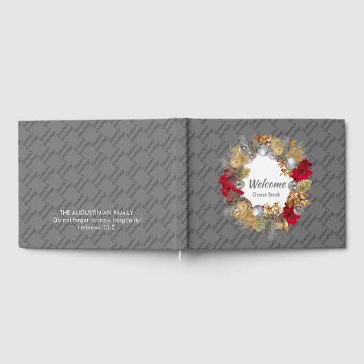 クリスマスリースシーズンズグリーティングカスタムグレー ゲストブック (全面)