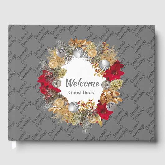 クリスマスリースシーズンズグリーティングカスタムグレー ゲストブック (正面)