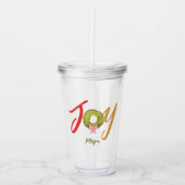 クリスマスリースジョイタイポグラフィかわいい名前ホリデイ アクリルタンブラー (正面)