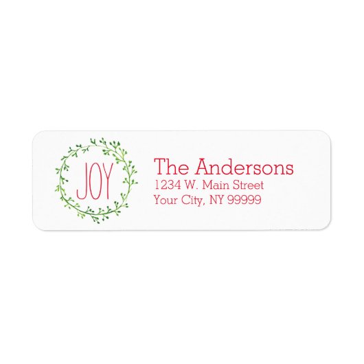 クリスマスリースジョイ引用文差出人住所ラベル ラベル (正面)
